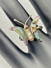 MEXICO 925 STERLING SILVER ABALONE PAUA SHELL BUTTERFLY RING SIZE ADJUSTS 3501