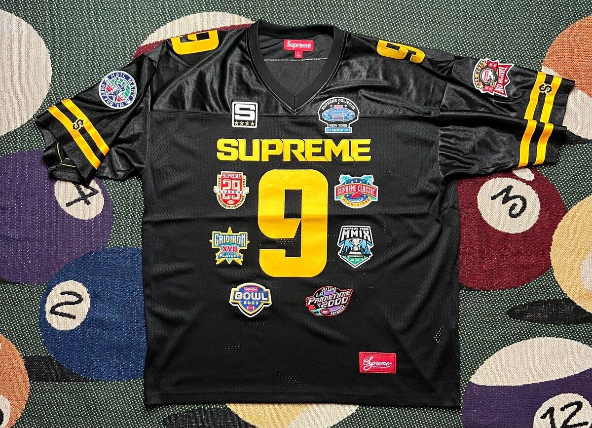 Supreme Championship Embroidered Football Jersey Black Size Supreme Championship Embroidered Football Jersey Black Size