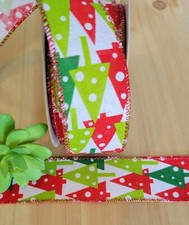 1.5 Inch 5 YDS Wired Christmas Tree Ribbon Gift Wrap Wreaths Crafts