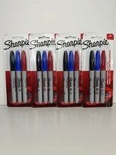 Sharpie Permanent Marker Fine Point - Lot of 4 (3 count packs) Black, Blue, Red