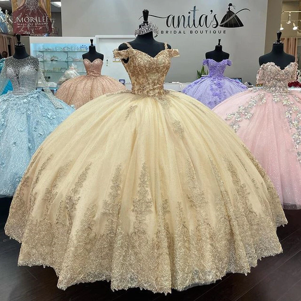 Rose gold top champagne quinceanera dresses