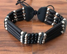 Gargantilla de hueso de búfalo estilo indio nativo americano con cuentas collar de piedra negra