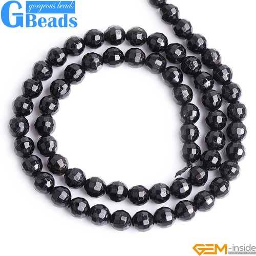 Cuentas redondas facetadas de turmalina negra de piedras preciosas naturales para hacer joyas de 15" - Imagen 18 de 23