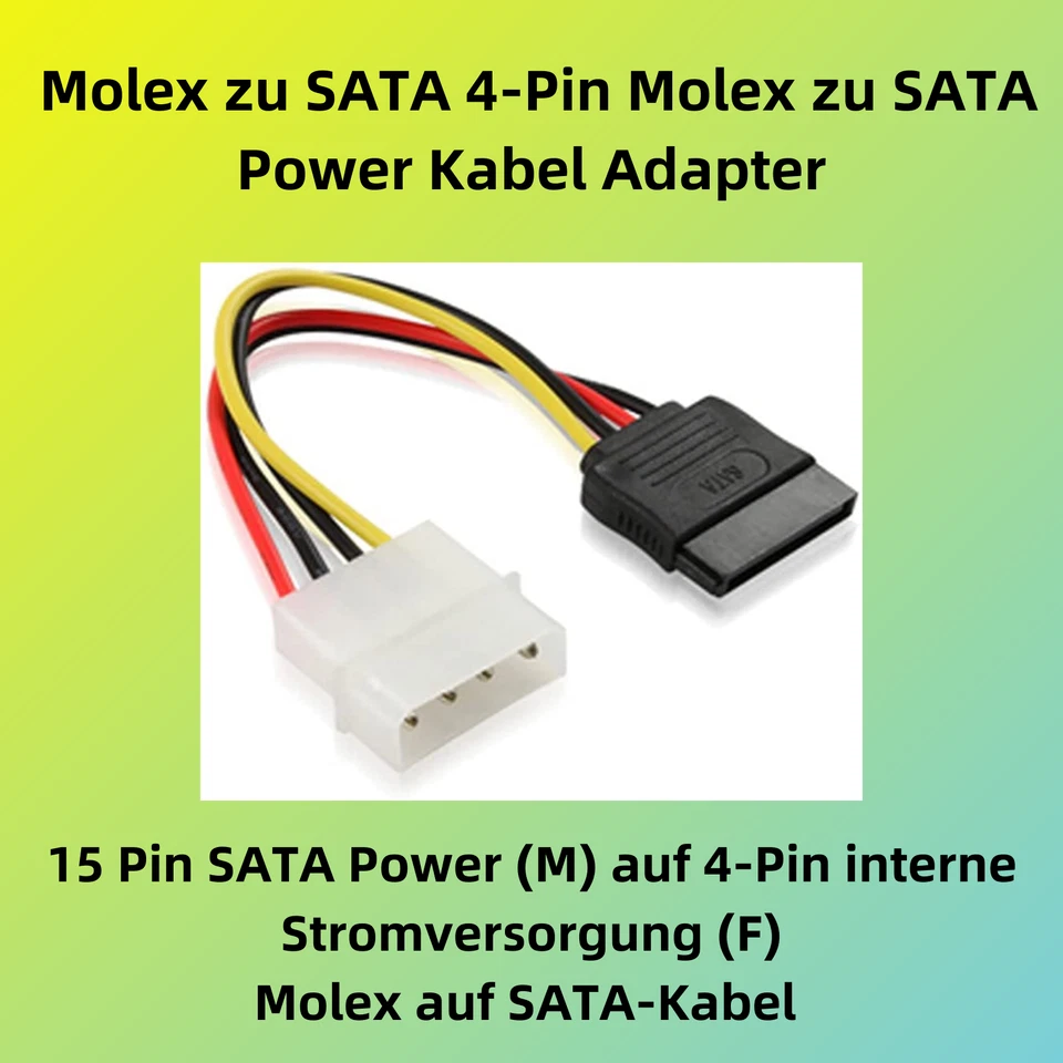 K32 Sata 3 Stromkabel Anschlusskabel 4pin Molex Stecker auf 15pin Sata Buchse - Bild 2 von 4