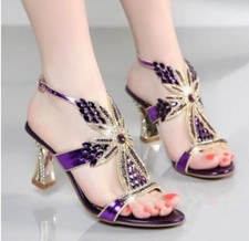 Womens Wedding Bridal Low Heel Glitter Rhinestone Dress Casual Sandal Shoes Hot