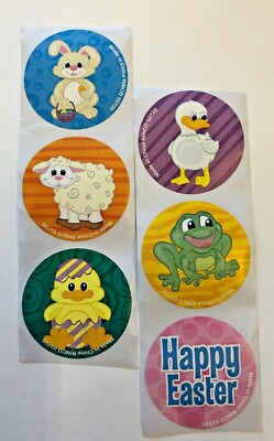 100 Happy Easter Stickers Party Favors Teacher Supply Bunny sheep chick duck #4