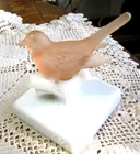 Vintage Westmoreland Clambroth Glass Bird on a White Milk Glass Branch Base-2 pc