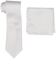  Men's Satin solid Tie Set One Size White