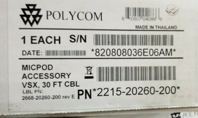 Polycom 2215-20260-200 Mic Pod Accessory 30 Ft Cable