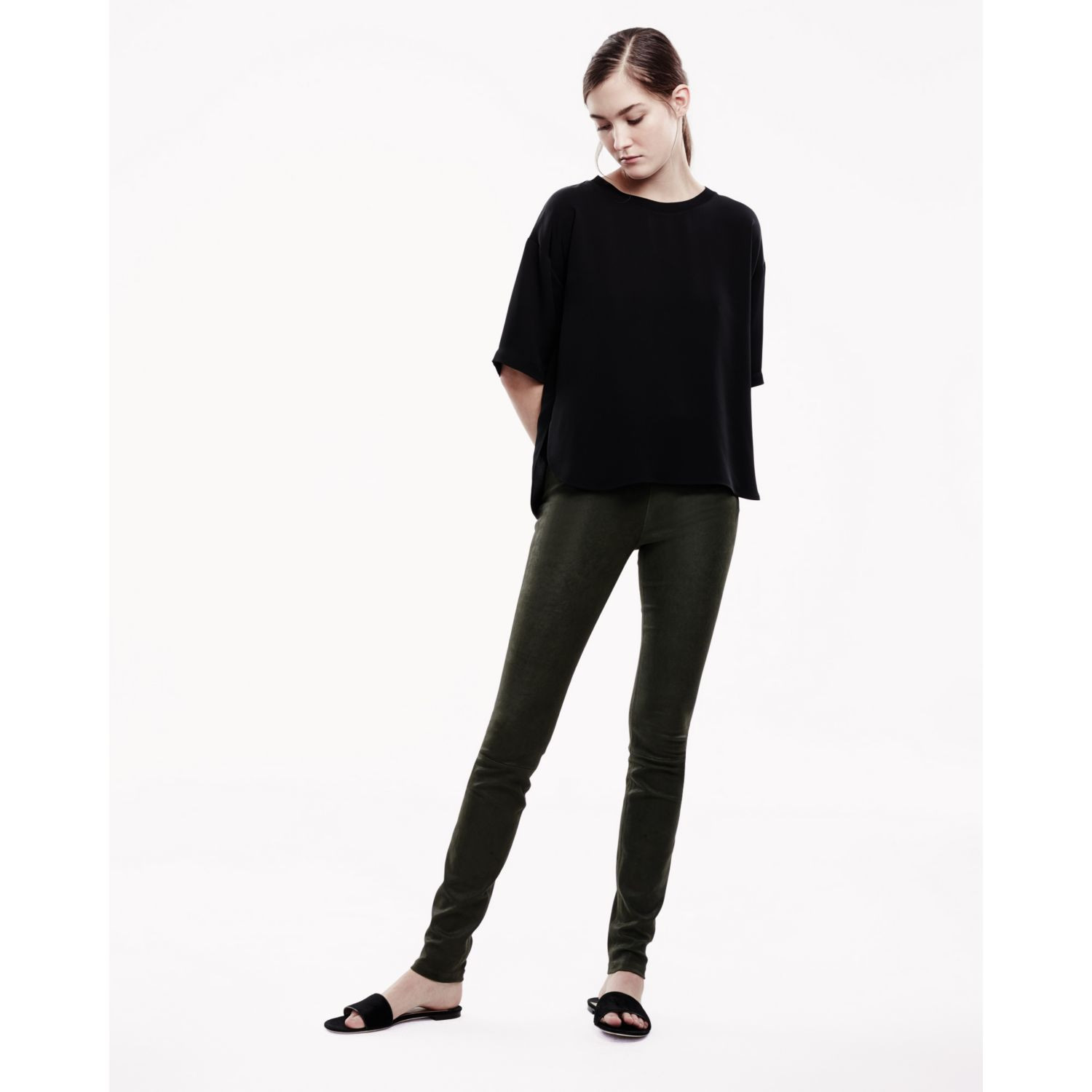 THEORY NWT Ima Sintra Fatigue Green Stretch Suede Leather Skinny Legging Pant 2 THEORY NWT Ima Sintra Fatigue Green Stretch Suede Leather Skinny Legging Pant 2