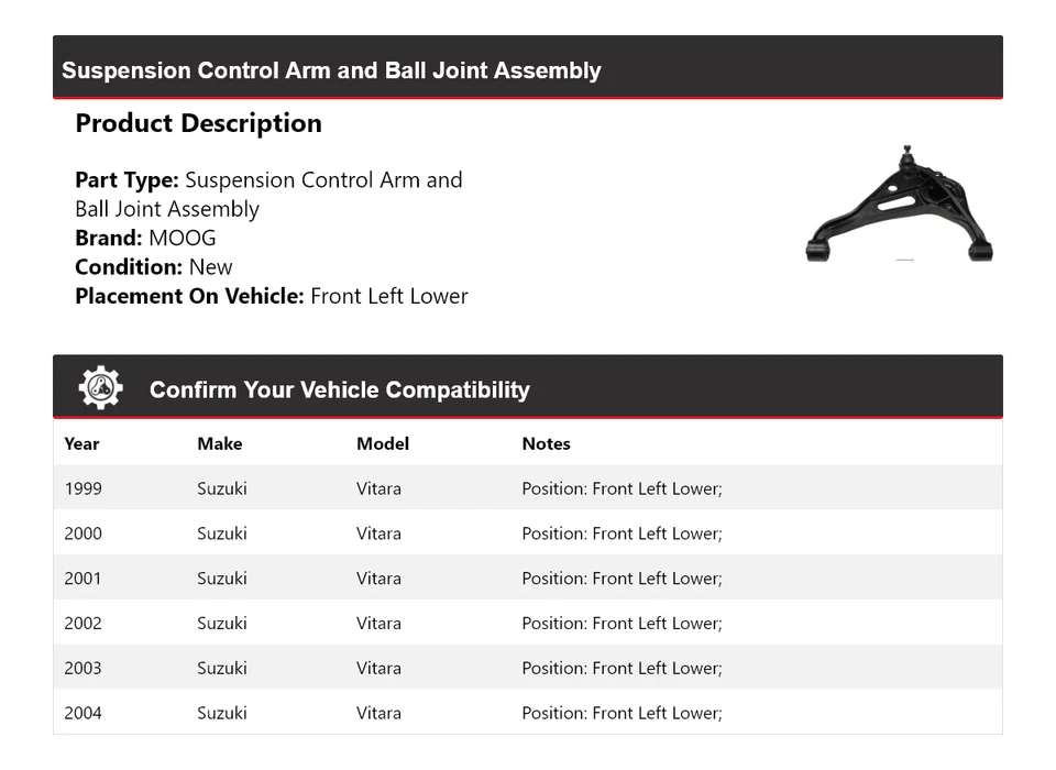 Conjunto de rótula brazo de control delantero izquierdo inferior M para Suzuki Vitara 1999-2004 Foto 2 de 4