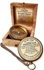Gift for Son from Mom Dad  Engraved Compass 2" - Father to Son - I Love You