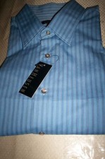 NWT VANHEUSEN NO IRON L/S DRESS SHIRT-BLUE STRIPE-SMALL 14 14.5