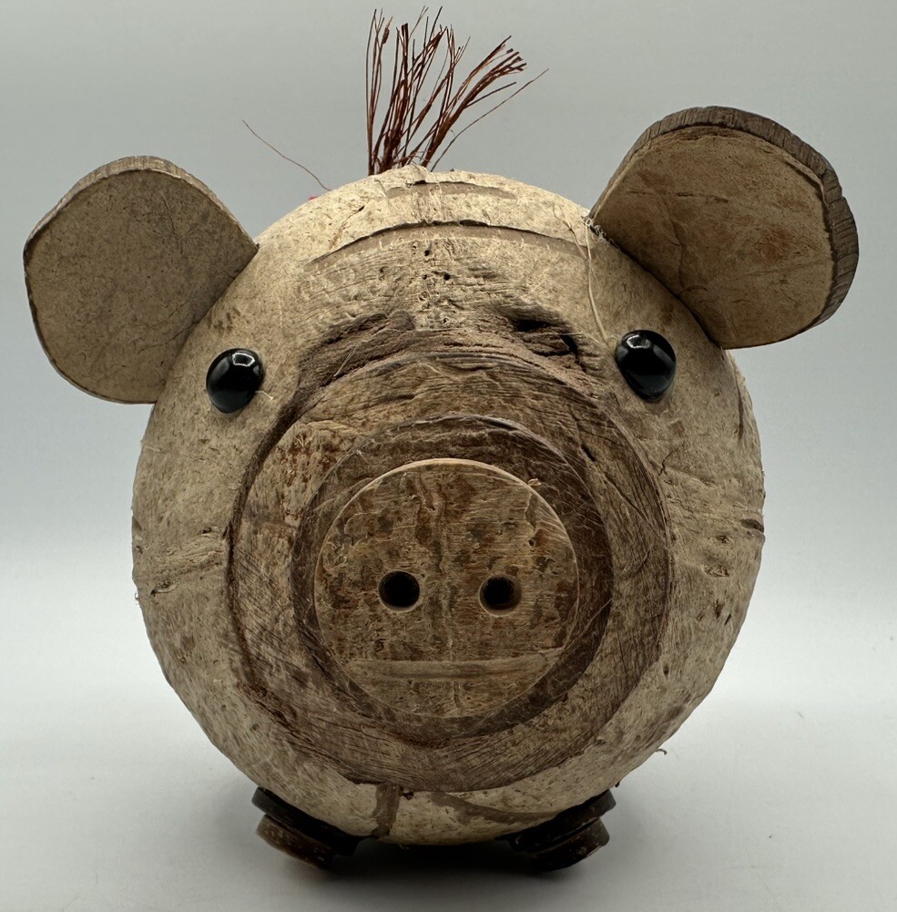 Unique Hand Crafted Coconut Shell Little Pig Coin Piggy Bank