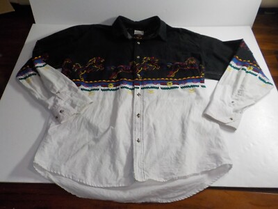 EXPRESS RIDER Western HORSE EQUESTRIAN Cowboy L Button Shirt Aztec Midwest 0960
