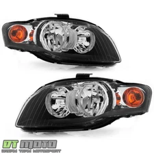 2006 2007 2008 Audi A4 S4 Halogen Headlights Black Housing Headlamps Left+Right