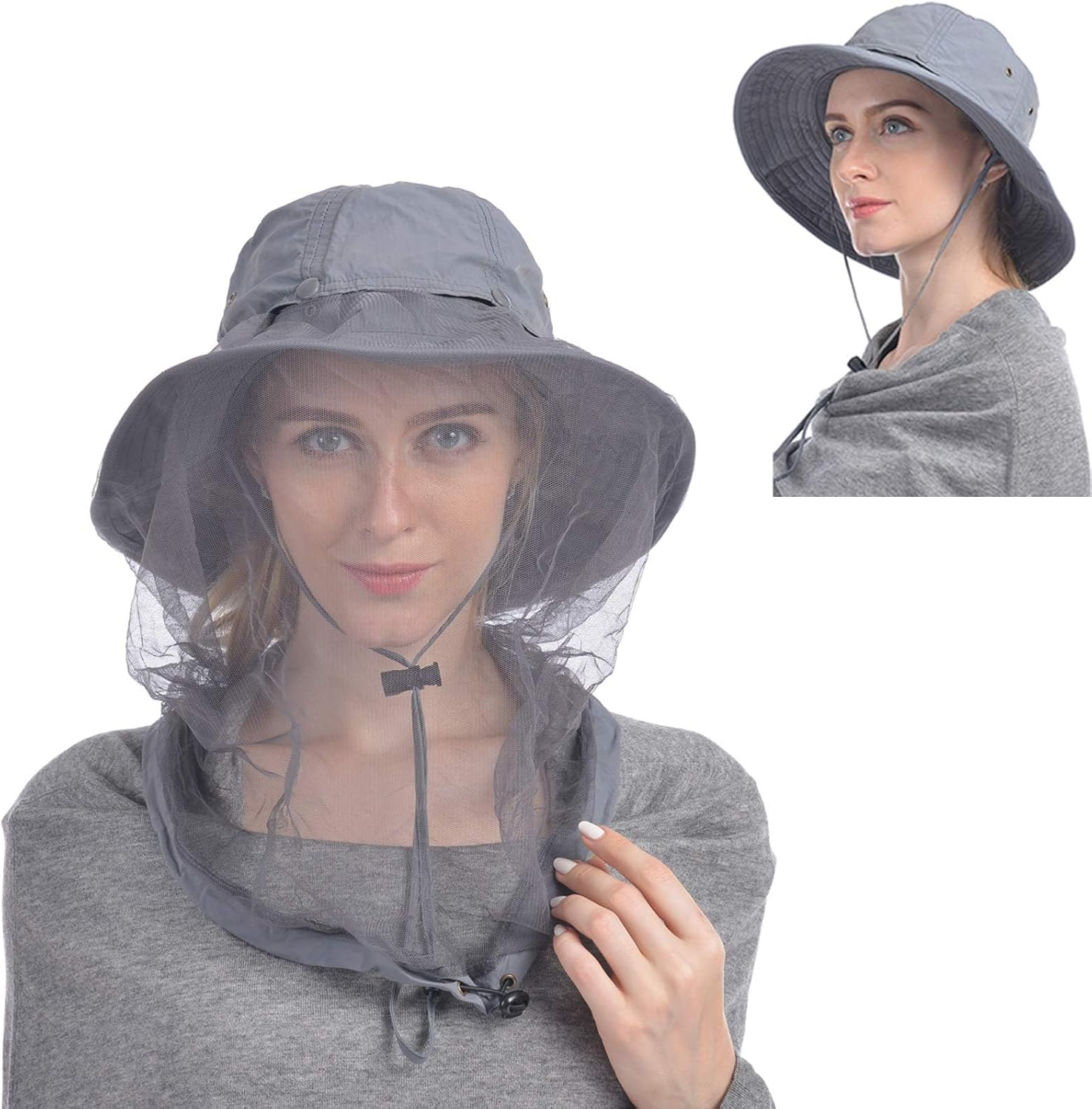 Head Net Hat, Safari Hat Sun Hat Bucket Hat with Hidden Net Mesh