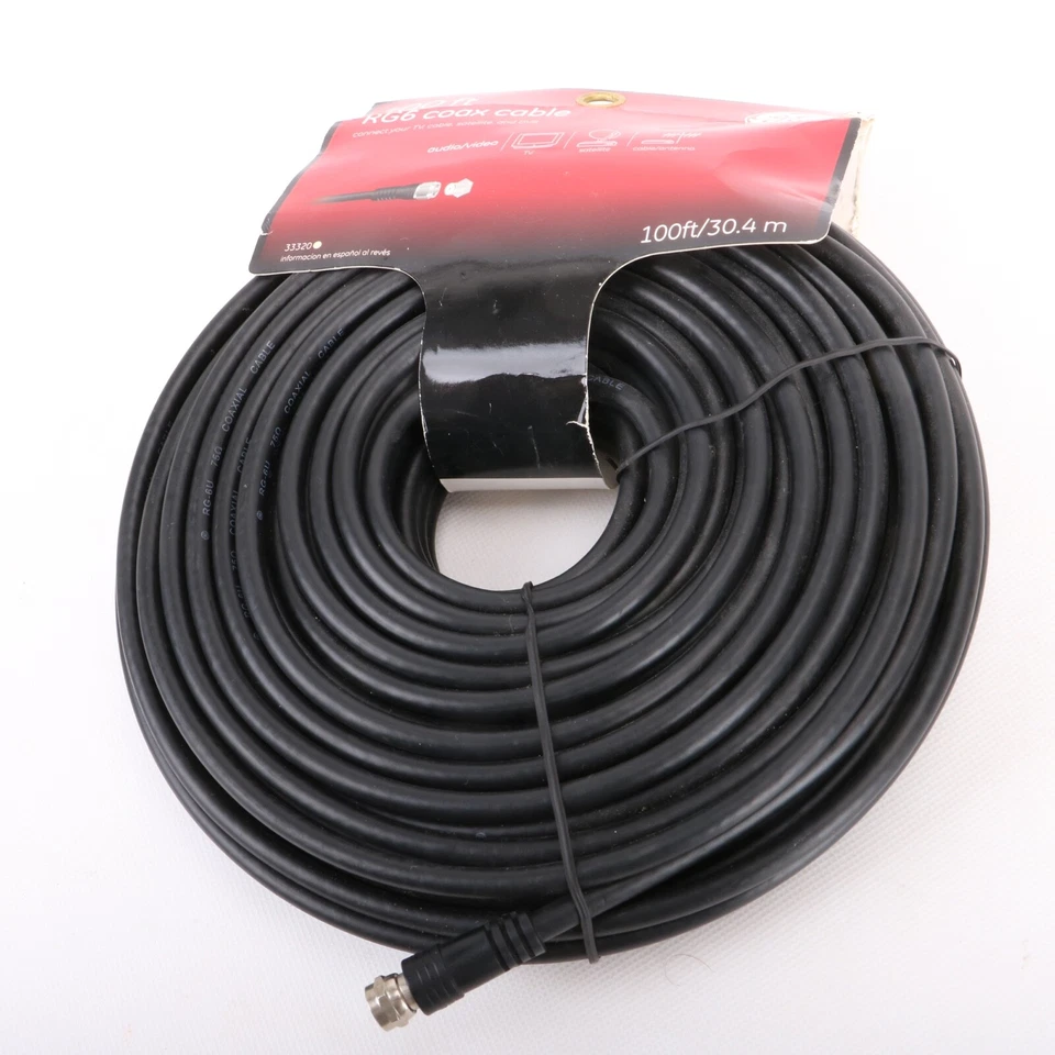 100 ft RG-6 CABLE COAXIAL SATÉLITE ANTENA HD RG6 CABLE DE PLATO COAXIAL TV OTA Foto 2 de 3