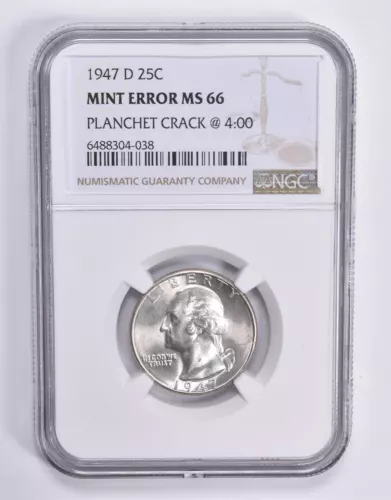 MINT ERROR MS66 1947-D Washington Quarter Planchet Crack @ 4:00 NGC *1840