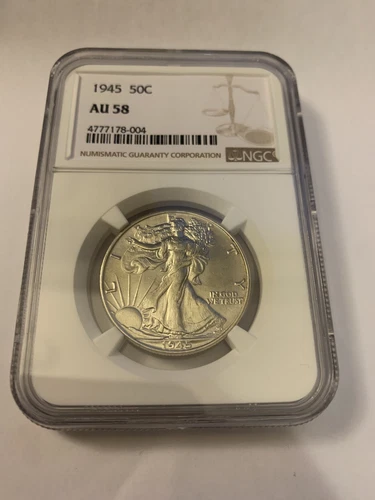 1945 P Walking Liberty Half Dollar, 90% silver,  NGC, AU 58, by REEDERSONG