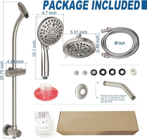 High Pressure Handheld/Rain 82-mode 3-way Shower Head Combo with Brush Nickel  - Bild 8 von 8