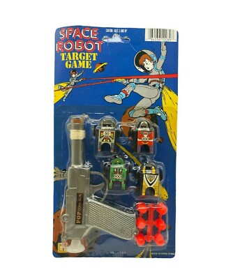 VINTAGE SPACE ROBOT POP CORK TOY GUN TARGET GAME NIP SPACEMAN HONG