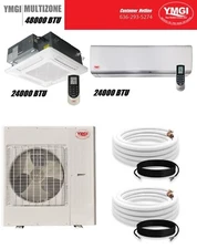 YMGI 48000 BTU 2 Zone Ductless Mini Split system wall and Ceiling Cassette 21 SE