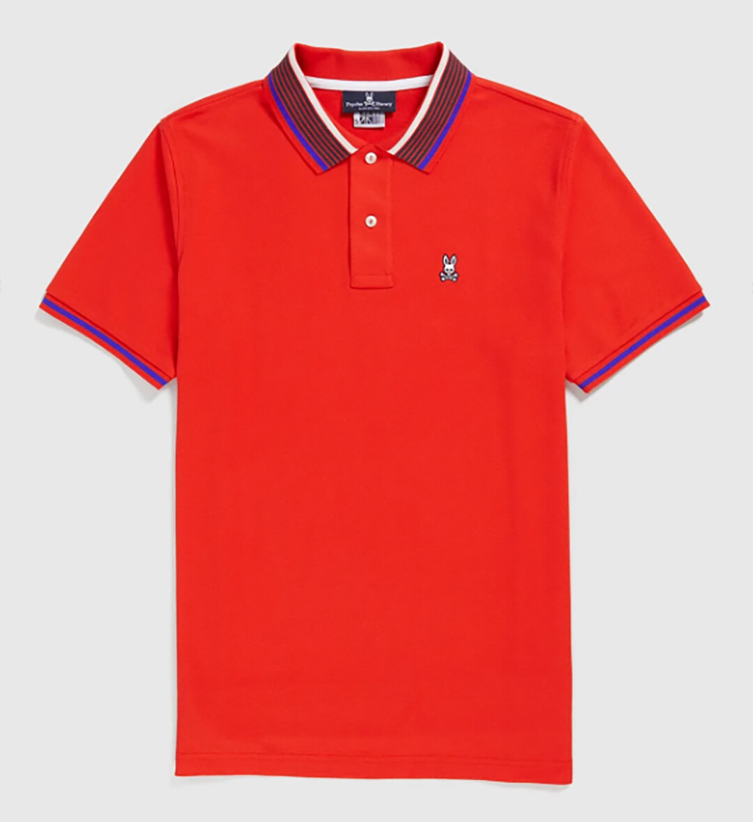 Psycho Bunny Men's Red Spice York Stripe Collar Logo Short Sleeve