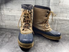 L.L. Bean Maine Hunting Duck Boots Men 7 M Shoes Brown Blue Shearling Lined USA