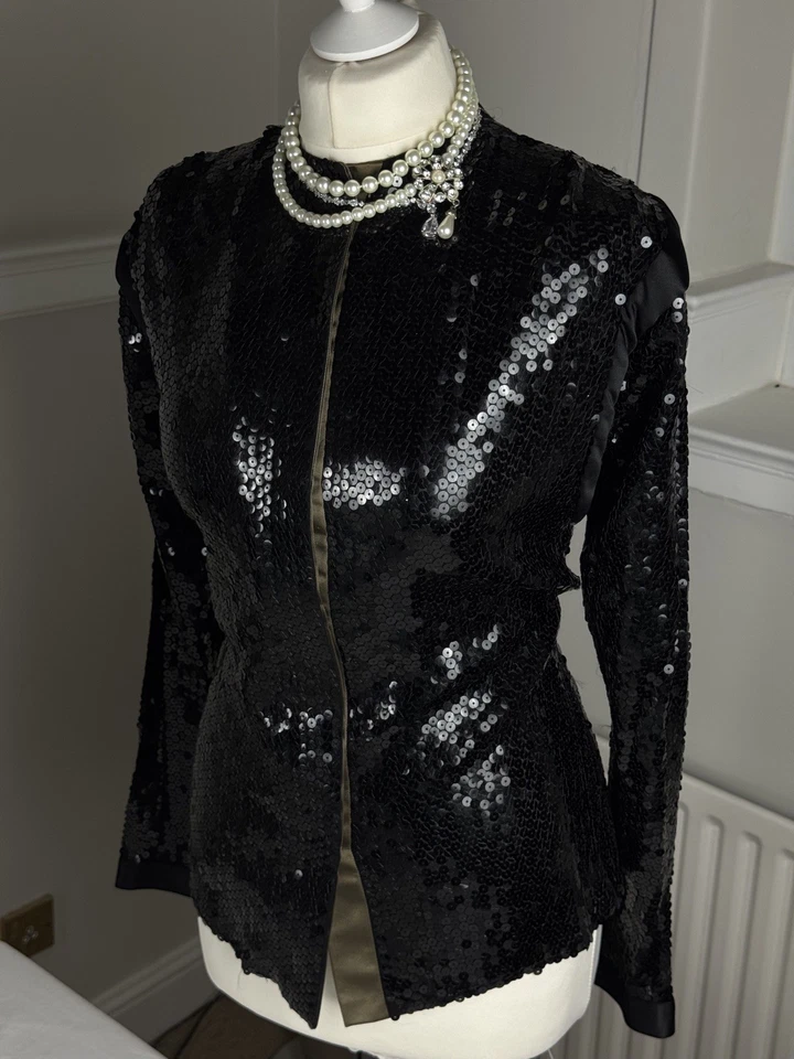 Giorgio Armani 1980-х винтажный черный блестками шелковая блузка / куртка смелые плечи ✨ - Изображение 3 из 4