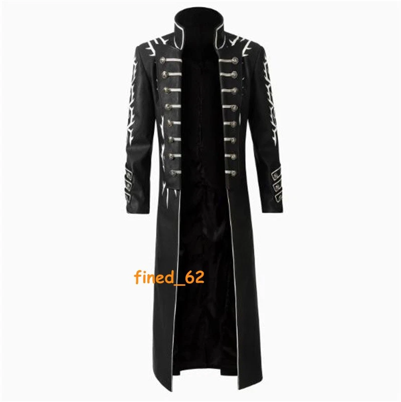 Devil May Cry 5 Vergil Cosplay Cortavientos Negro Abrigo Largo Hombres Disfraz de Halloween Foto 2 de 4