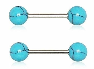 Body Accentz Nipple Rings 316L Stainless Steel Bar with Synthetic Stone Pair