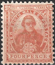 New South Wales Stamp 1899 SC# 104B 4p org brn Wmk. 55 (inverted) Captain Cook