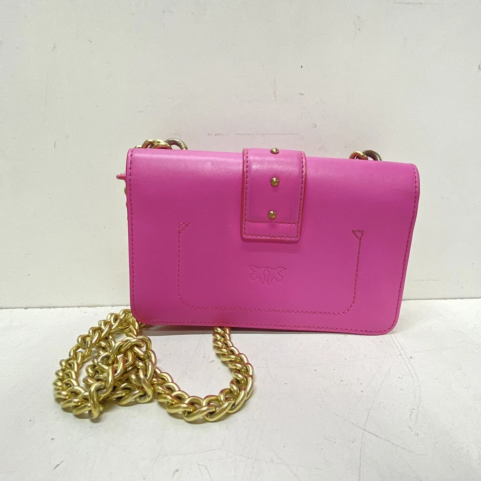 Pinko Mini Love One 包粉色皮革 Love Birds 链条肩带。 — 第 3/4 张图片