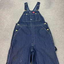 Dickies Dungarees Adult 34x30 Blue Bib Overalls Denim Workwear Carpenter Men*
