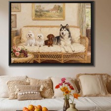 Oil Painting Dog Artwork Maltese Canvas Print Dachshund Wall Decor Living Room