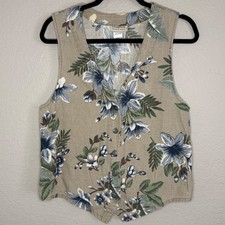 Vintage Women Small Floral Cotton Boho Vest Earthy Indie Granola Cottage Teacher