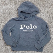 Polo Ralph Lauren Kids Grey Spell-Out Hoodie Fleece Logo Pullover Size M 10-12