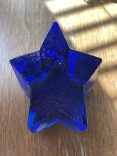 Fire and Light Recycled Glass Shooting Star Paperweight Blue Cobalt Signed 2000