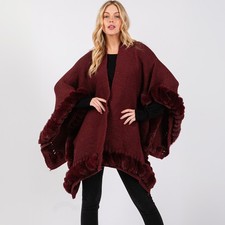 FASHNZFAB Faux Fur Trim Cape With Closure