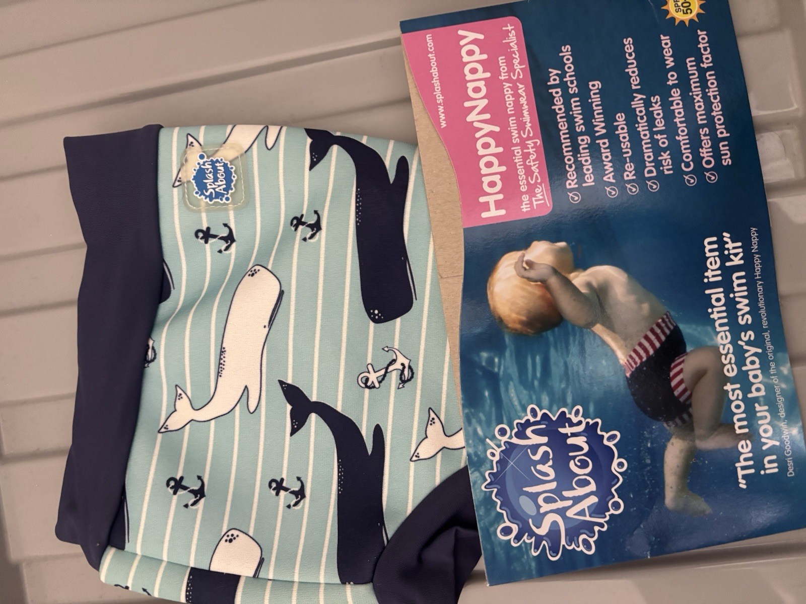 Splash About Happy Nappy Neoprene Swim Shirt UPF 50+ Small Whale Striped image 2