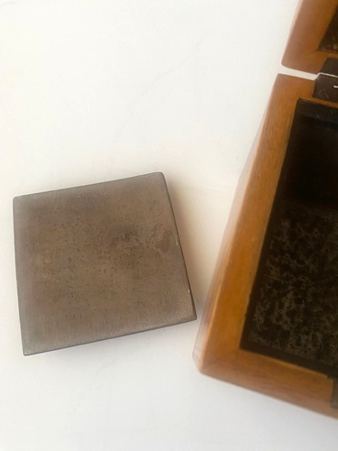 Georgian Style Cube Tea Caddy Box in Satinwood-Top with inlaid flower design - Picture 5 of 5