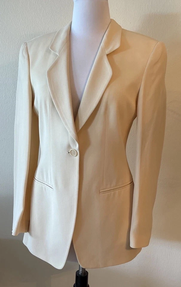 GIORGIO ARMANI Mezcla Seda/Lana Marfil Pantalones Traje De Colección Talla 36~Hecho en Italia Foto 3 de 4