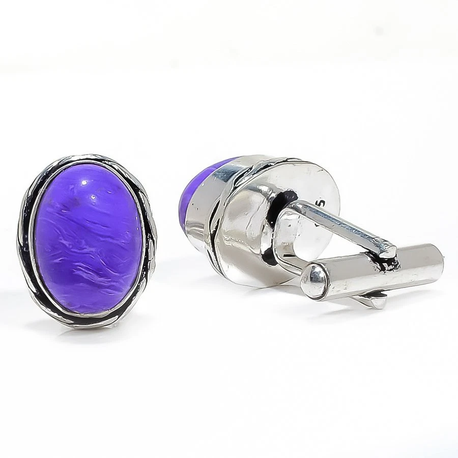 Русский чароит драгоценный камень посеребренные ювелирные изделия запонки мужские ювелирные изделия M1556 - Изображение 2 из 4