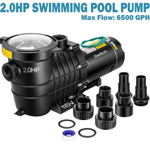 2.0HP Swimming Pool Pump Self Priming In/Above Ground  6500GPH w/ ON/OFF Switch