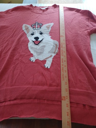 Maglione girocollo Time & Tru corgi L cane culo sul retro pullon corona regina reale - Foto 9 di 11
