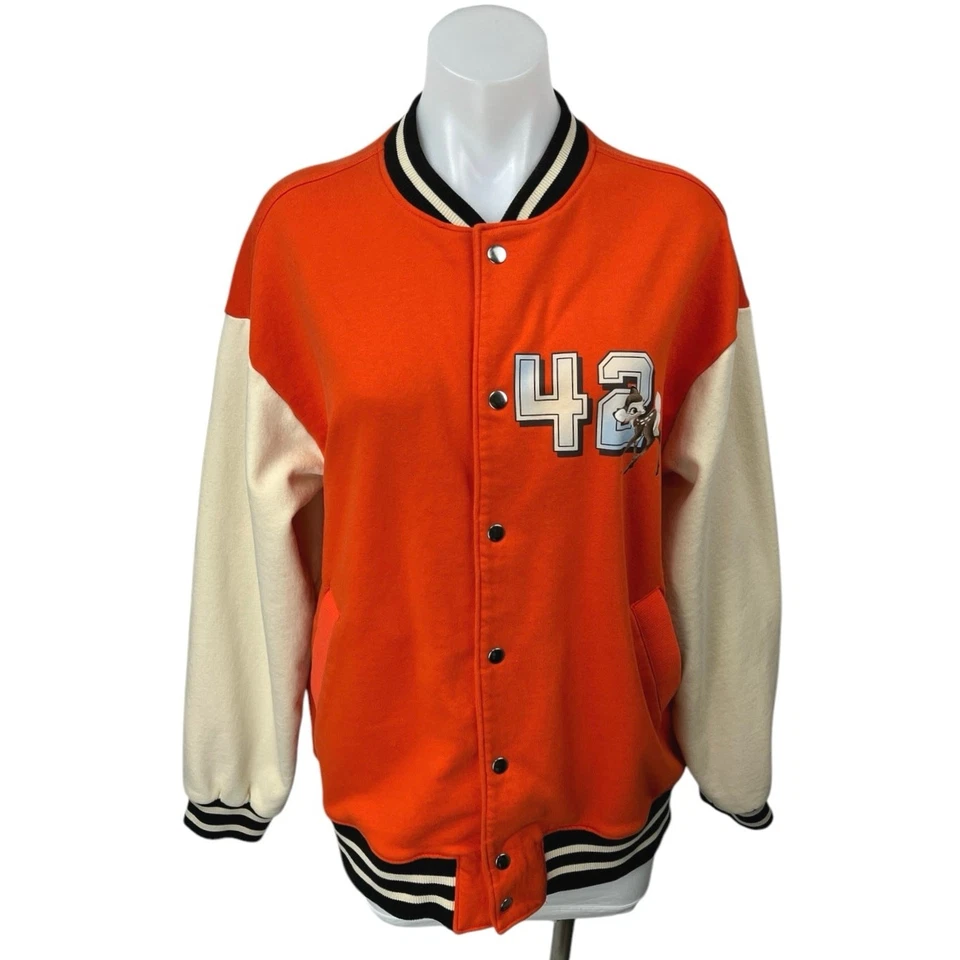 Chaqueta Bomber H&M Disney Bambi Flower Power Naranja Abotonada Varsity Letterman M Foto 2 de 4