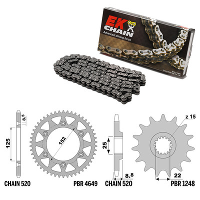 BETAMOTOR RR 2T. 250 2022-2024 Kette Krone Ritzel Kit 520 PBR EK2381G