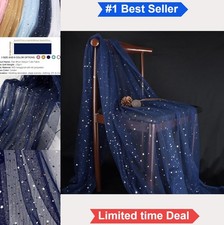 Navy Blue Glitter Tulle Roll 59 Inch 4 Yards Star Moon Sequin Mesh Fabric For