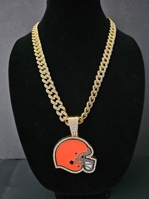 Cleveland Browns Cuban Link Chain Luxury Iced Out Crystal 24'' Necklace 7